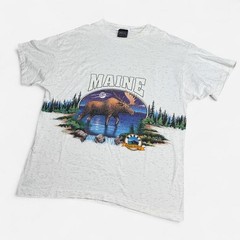 Vintage 90s Maine Moose Nature Graphic wrap Tee double sided Large USA San Segal
