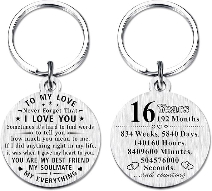 16th Anniversary Keychain Gifts Steel Engraved 16 Year Anniversary Decoration…