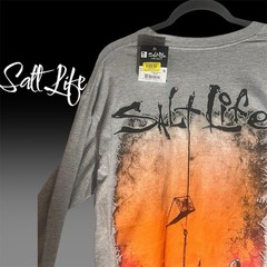 Salt Life Hook Line And Sinker long sleeve Pocket t shirt Medium Gray NWT