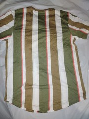 Original Use Green Brown White Striped Short Sleeve Curved Hem T-Shirt, Childs S