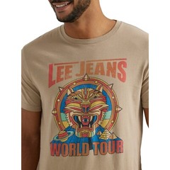 SMALL VINTAGE LEE JEANS WORLD TOUR Short Sleeve T-Shirt Brown Psychadelic Tiger