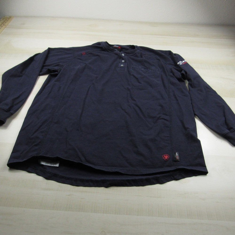 Ariat Shirt Mens Extra Large Blue Henley FR Fire Resistant Cat 2 Workwear