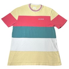 Aime Leon Dore Striped Ribbed Collar T Shirt Cream Red Green Men’s Size Medium