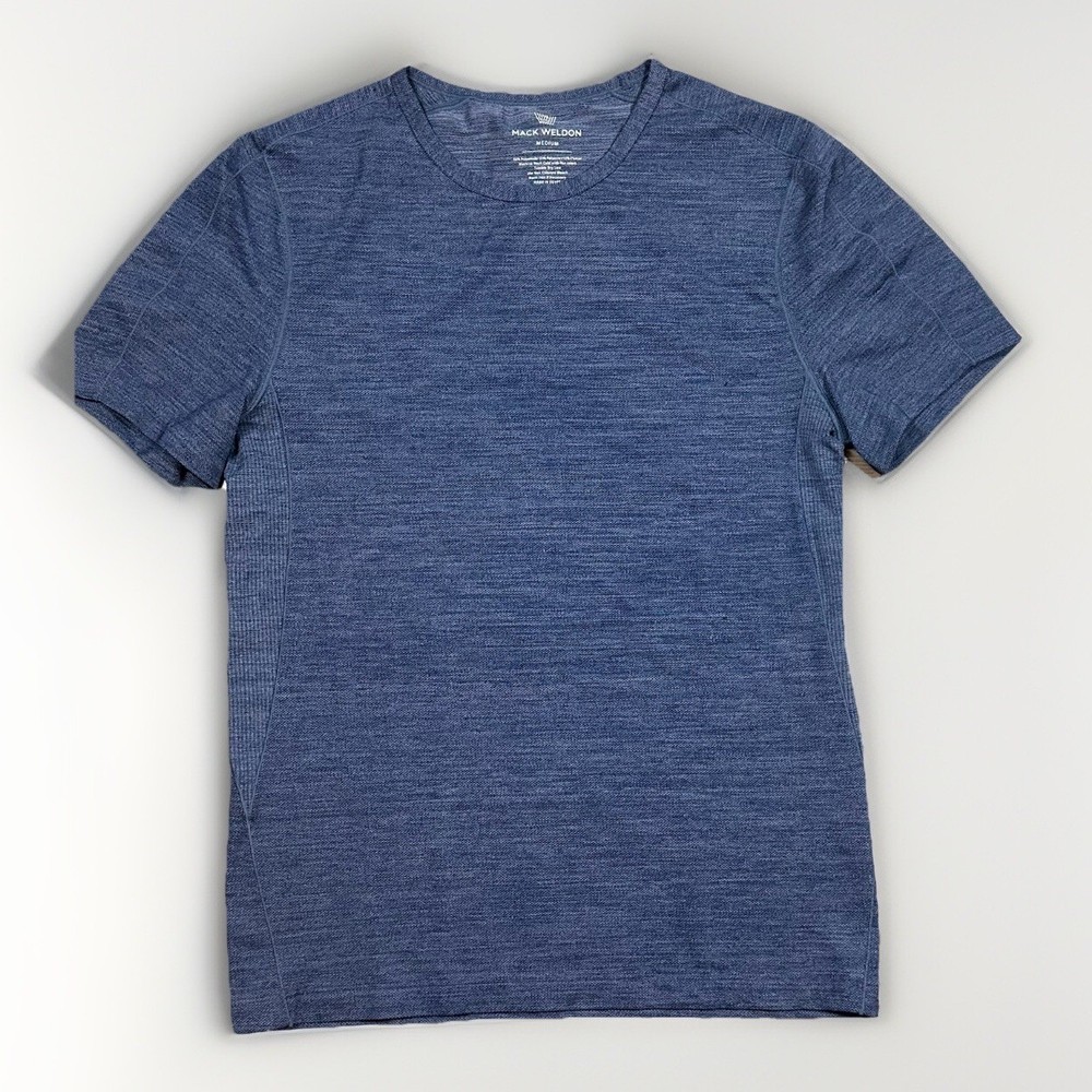 Mack Weldon Mens Medium Shirt Airknitx Short Sleeve Blue Polyamide Stretch