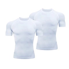 2Pcs Plain Compression TShirts Mens Summer Running shirt Turtleneck Elastic Quic
