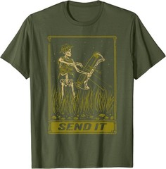 Send It Vintage Bowfishing Skeleton Outdoor Adventure Art T-Shirt