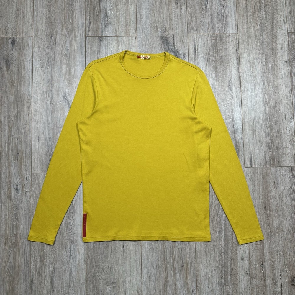 Prada Red Tab Long Sleeve T-shirt Yellow Mens Size S
