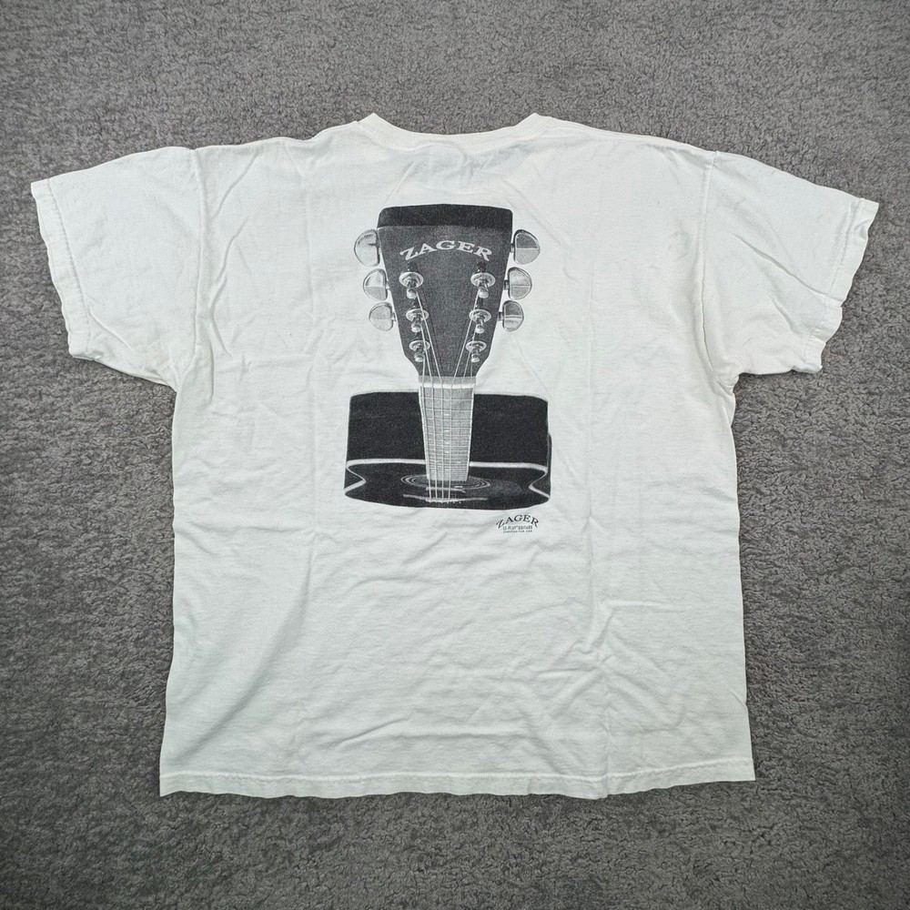 Zager Guitars T Shirt Mens XL White Graphic Tee EZ Play Guitar SEE PICS