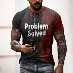 Men’s T Shirts Problem Solved Bloody Print Tees Fashion Horrible Halloween Short