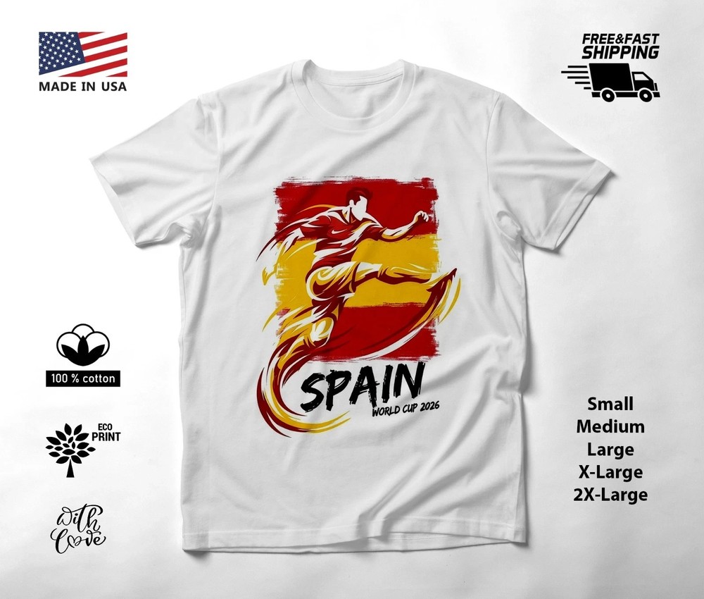 SPAIN – NEW World Cup 2026 Football Soccer Fans T-Shirt Tee Shirt S-5XL