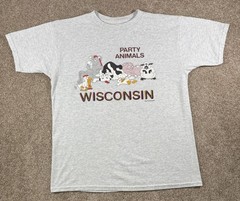 Vintage Funny Party Animals Wisconsin Graphic Short Sleeve Shirt • Size Large
