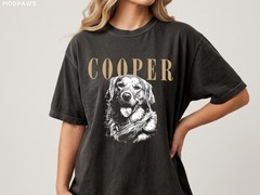Custom Pet Photo Shirt Personalized Dog Cat Portrait Name T-Shirt