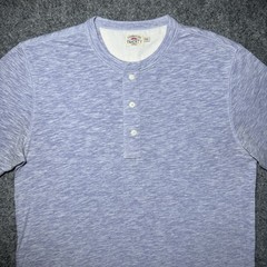Faherty Blue Heather Dyed Cotton Blend Short Sleeve Henley Shirt Men Small