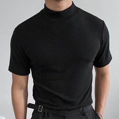 New Mens T-Shirt Short Sleeve Basic Mock Turtleneck Slim Fit Pullover Solid Tops