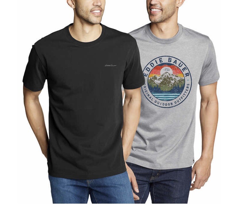 Eddie Bauer Men’s Graphic & Crew T-Shirt 2-Pack, Size XL, Color Black & Gray
