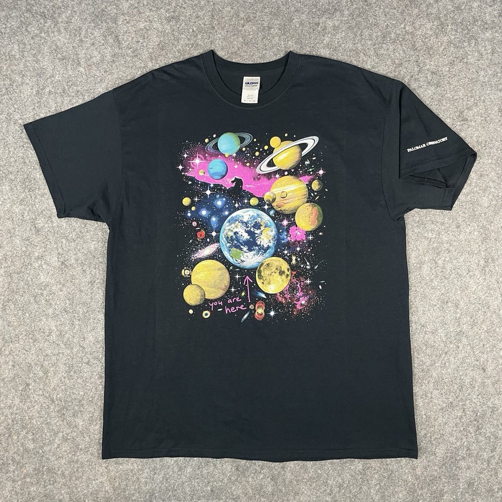 Vtg Palomar Observatory T-shirt Mens XL Black Astronomy Galaxy Space Earth Y2K