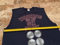 VINTAGE JERZEES MUSCLE GYM TEE WORKING ON MY SIX PACK ( MENS 2XL ) DARK BLUE