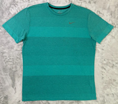 Nike Dri-FIT Running Shirt Mens XL Teal Striped Short Sleeve Mesh Training Top