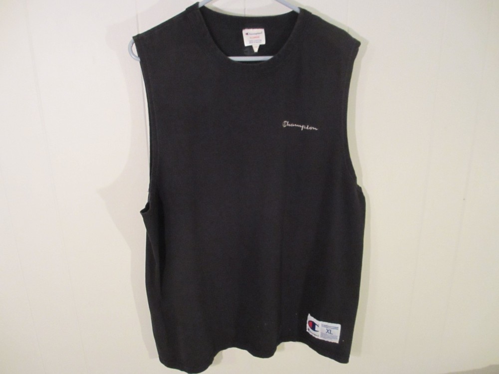 Men’s Champion Black Sleeveless Shirt Size XL (Has Bleach Spots)