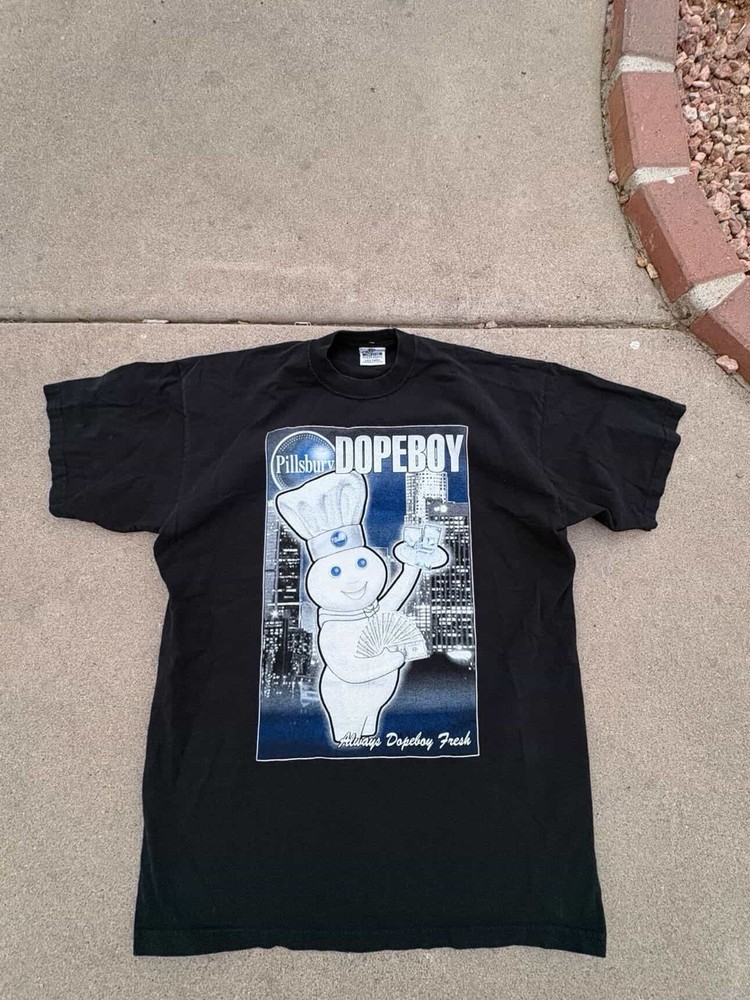 Y2K Pillsbury Dopeboy Graphic T-Shirt XL Tall Black Bootleg Rap Hip Hop
