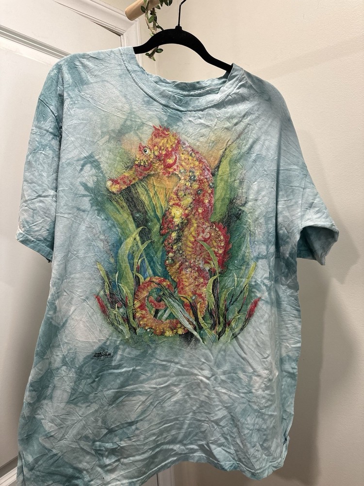 The Mountain Adventure Aquarium Seahorse Blue Cotton Crew Neck T-Shirt L