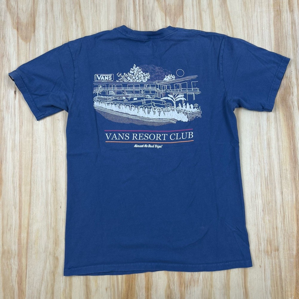 Vans Resort T Shirt Men S Blue Graphic Logo Surf Skate Short Sleeve Lightweight