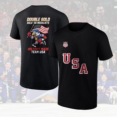 HOT! Olympic 2026 USA Hockey double gold medalists history made mascot shirt