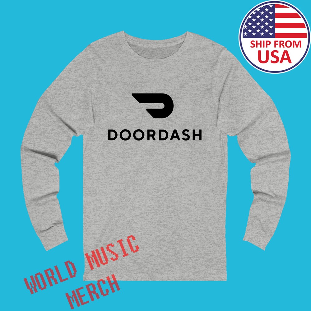 Doordash Food Delivery Long Sleeve Grey T-Shirt Size S-2XL