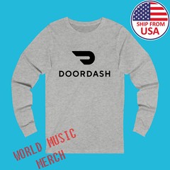 Doordash Food Delivery Long Sleeve Grey T-Shirt Size S-2XL