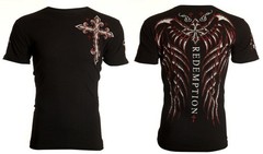 ARCHAIC by AFFLICTION Mens T-shirt Spine Wings Black Regular Fit S-2XL