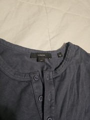 Vince Men’s Henley Short Sleeve T-Shirt Size Large Black 3 Button Classic