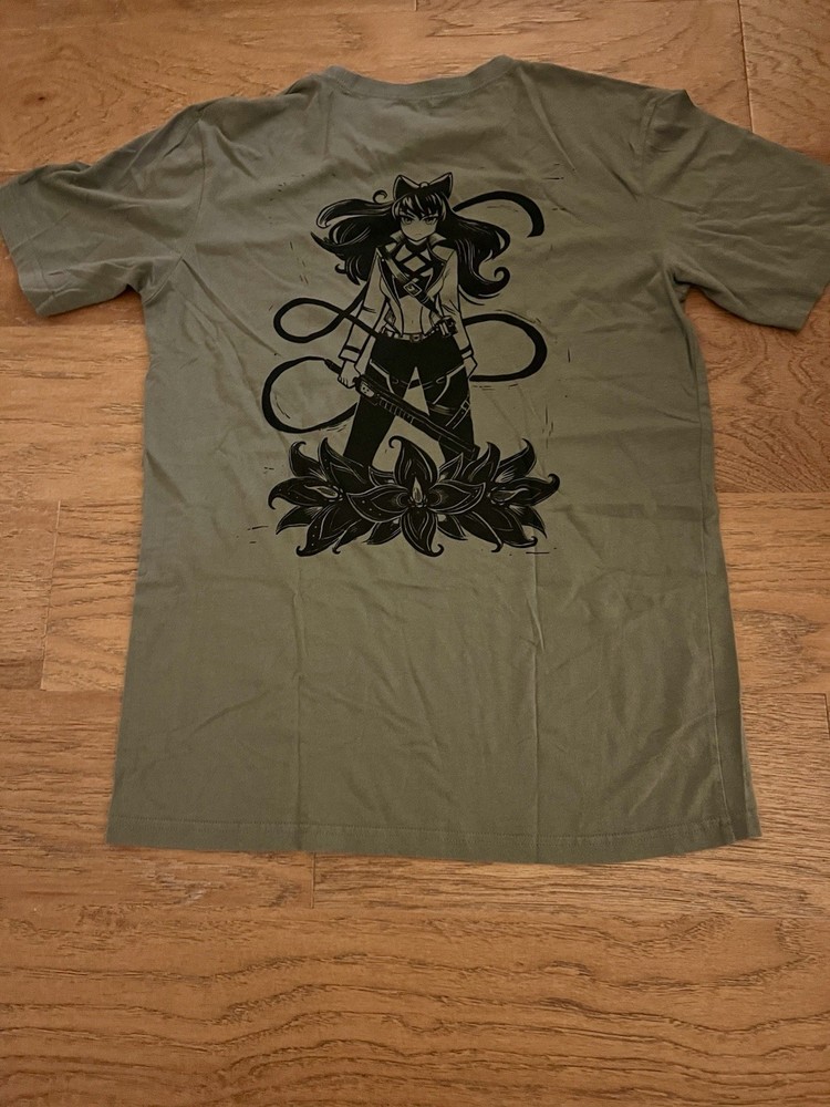 RWBY Blake Belladonna TShirt Olive Green Pocket Logo Back Graphic Rooster Teeth