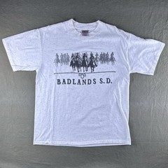 Vintage 90s Badlands SD Cowboy Horse Graphic T Shirt Western USA Single Stitch L