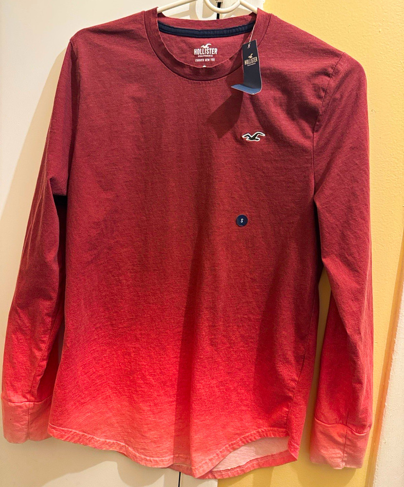 Hollister Men’s S Red Logo Crew Neck Long Sleeve Solid T-Shirt