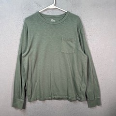 J.Crew Mens Large Garment-Dyed Long Sleeve Pocket T-Shirt Green Slub Cotton