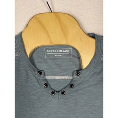 Buckle Black Henley T-Shirt Mens XL Slate Blue Grommet Contrast Stitch BB3301