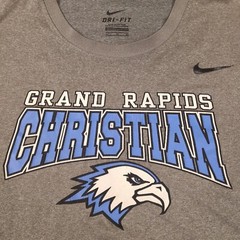 Nike Grand Rapids Christian Eagles T-Shirt Mens Teens XL Gray Dri Fit Sports