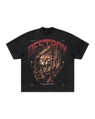 Men’s Vintage Washed Graphic T-Shirt Lion Claw Print Gothic Streetwear Tee