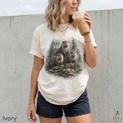 Otter Family Shirt Vintage Forest Wildlife Nature Pine Adventure Unisex Tee