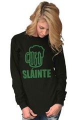 Slainte Irish Drinking Beer St Patricks Day Long Sleeve Tshirt for Men or Women