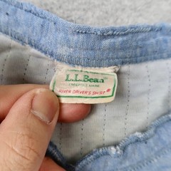 Vintage 80s LL Bean River Drivers Shirt Mens M Blue Henley Long Sleeve Made USA