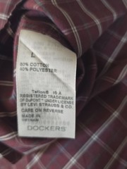Dockers Mens L 16 16.5 Shirt No Wrinkles Stain Defender Maroon Plaid Long Sleeve