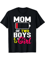 Mom Of 2 Boys & 1 Girl Graphic T-Shirt, Casual Crew Neck Tee, High Stretch Kni
