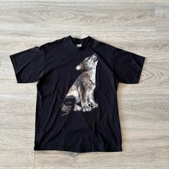 Augusta Sportswear VTG Black T-Shirt Graphic Wolf Print Single Stitch Sz L Adult
