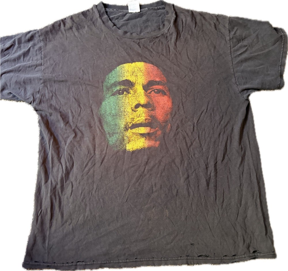 90s Bob Marley Graphic Print Black Crew Neck Short Sleeve T-Shirt Mens XL