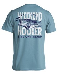 Live Oak Brand Weekend Hooker Bass Fishing T-Shirt, Blue, Graphic Print, Size M