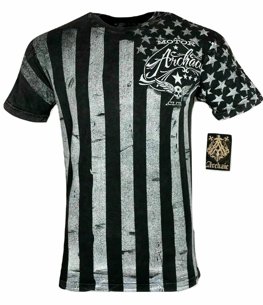 ARCHAIC by AFFLICTION Men’s T-Shirt NATION Skull Wings US Flag Black S-4XL $40