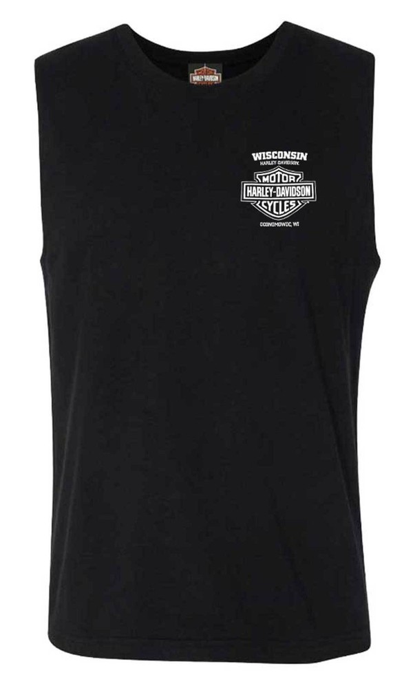 Harley-Davidson Men’s Lightning Crest Sleeveless Cotton Muscle Shirt, Black