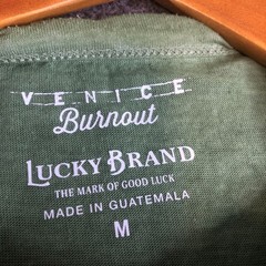 Lucky Brand Venice Burnout Shirt Mens Medium Irish Green Henley Short Sleeve