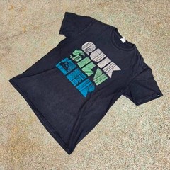 Vtg Y2k Quicksilver Block Stack Logo Graphic Skate Surf T Shirt Black L